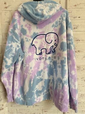 Ivory Ella Tie Dye Hoodie XL Pastel Blue Purple Elephant Logo Cozy Sweatshirt